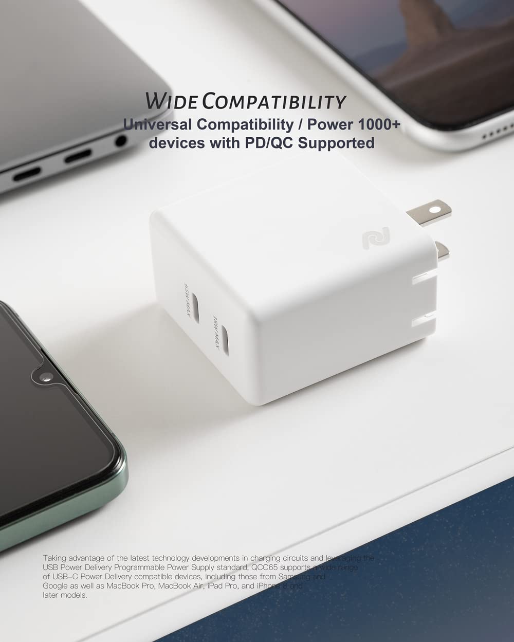 Usb C Charger 65W, (Gan 65W), Pps Fast Charger Adapter, Dual Usb C Ports Foldable Compact Charger For Macbook Pro/Air, Ipad Pro,