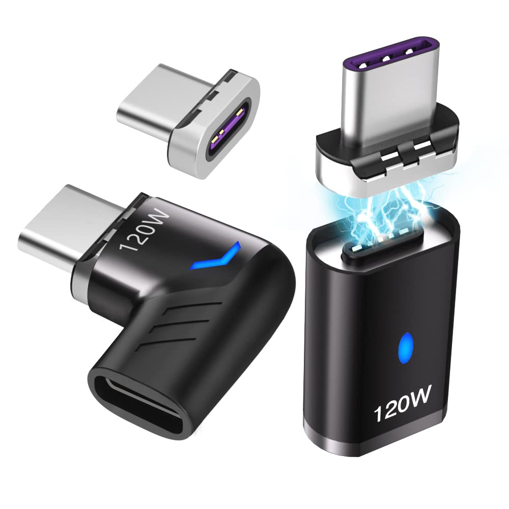 Sheeast Usb C Magnetic Adapter Straight + Magnetic Usb C Adapter Right Angle   3Tips 120W Fast Charging 5Pin 480Mbps Data Transm