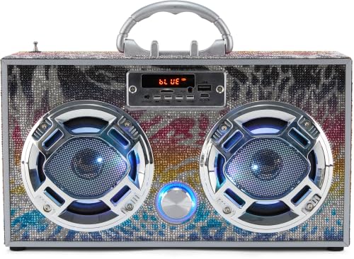 Wireless Express - Mini Boombox with LED Speakers - Retro Bluetooth Speaker w/Enhanced FM Radio - Perfect for Home and Outdoor (