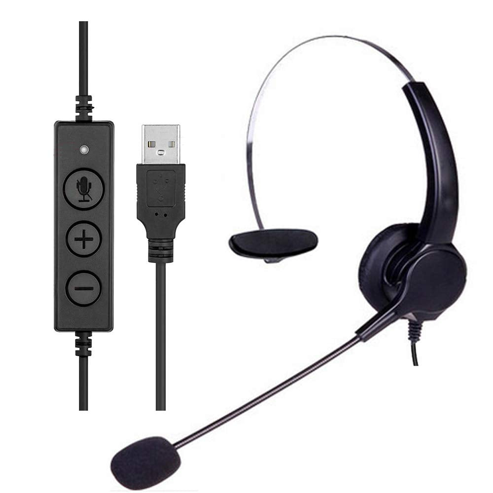 Telpal Corded Noise Cancelling Monaural Headset With Usb Headset Adapter As Office Pc Headset For Computer/Pc/Laptop Use Only