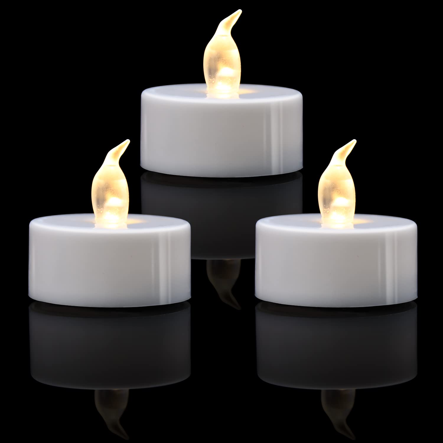 Koaby Tea Lights, 12/24/50/100/200 Pack Flameless Tea Lights, Warm Yellow/Warm White, Last 150 Hours +, Battery Operated Tea Lig
