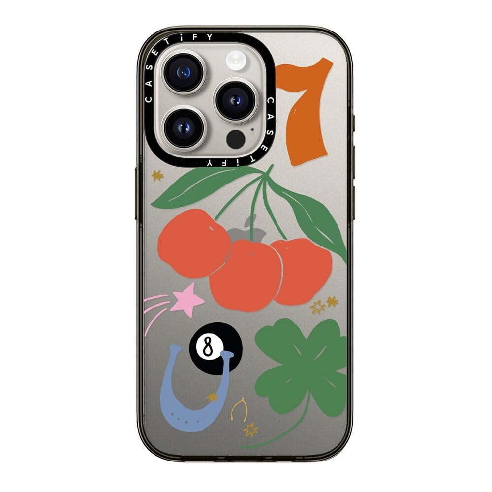 Casetify Compact Iphone 15 Pro Case [2X Military Grade Drop Tested / 4Ft Drop Protection]   Lucky   Clear Black