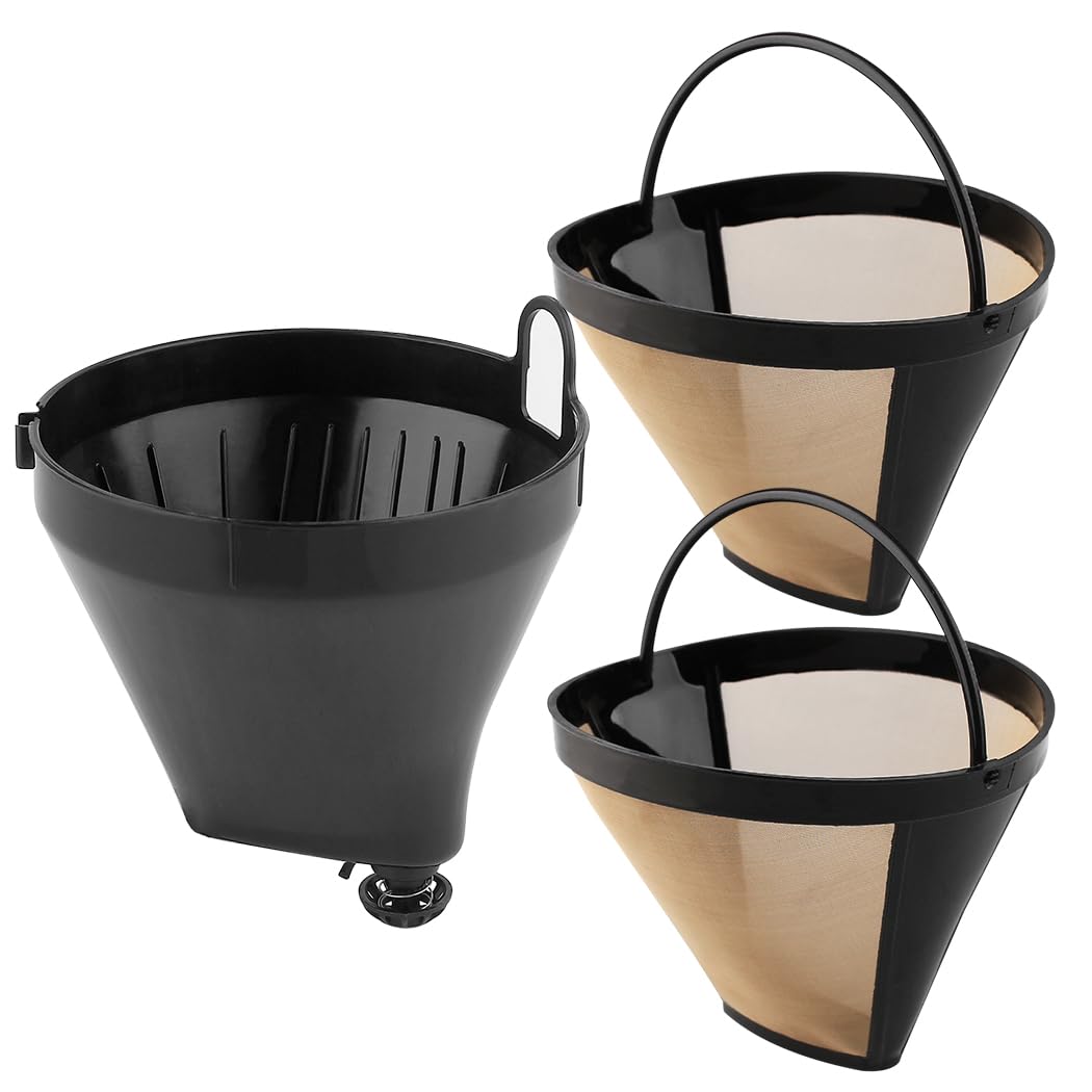 Veterger Replacement Parts 1pcs Filter Basket Holder with 2pcs Gold Tone filter, Compatible with Cuisinart Coffee Makers DCC120