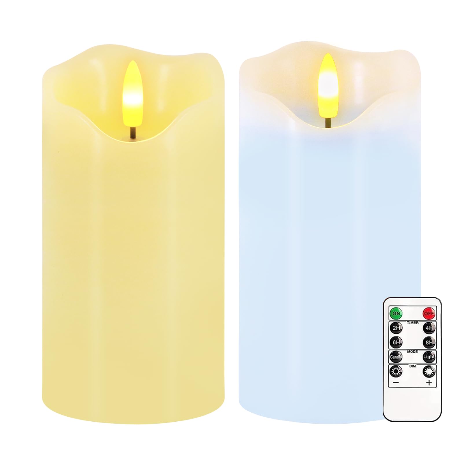 Flameless Candles Light, Set of 2 6x3 Flickering Pastel Spring LED Candles with Remote & Timer, Dimmable Real Wax Easter Pillar 