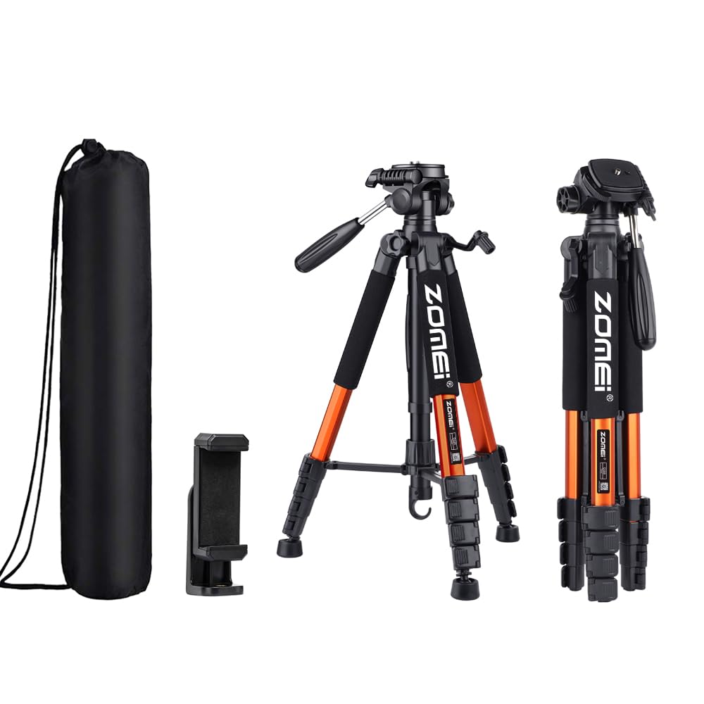 74' Lightweight Camera Tripod Holder For Dslr Slr Camera, Portable Tall Tripod Stand With Carry Bag & Phone Holder(Orange)