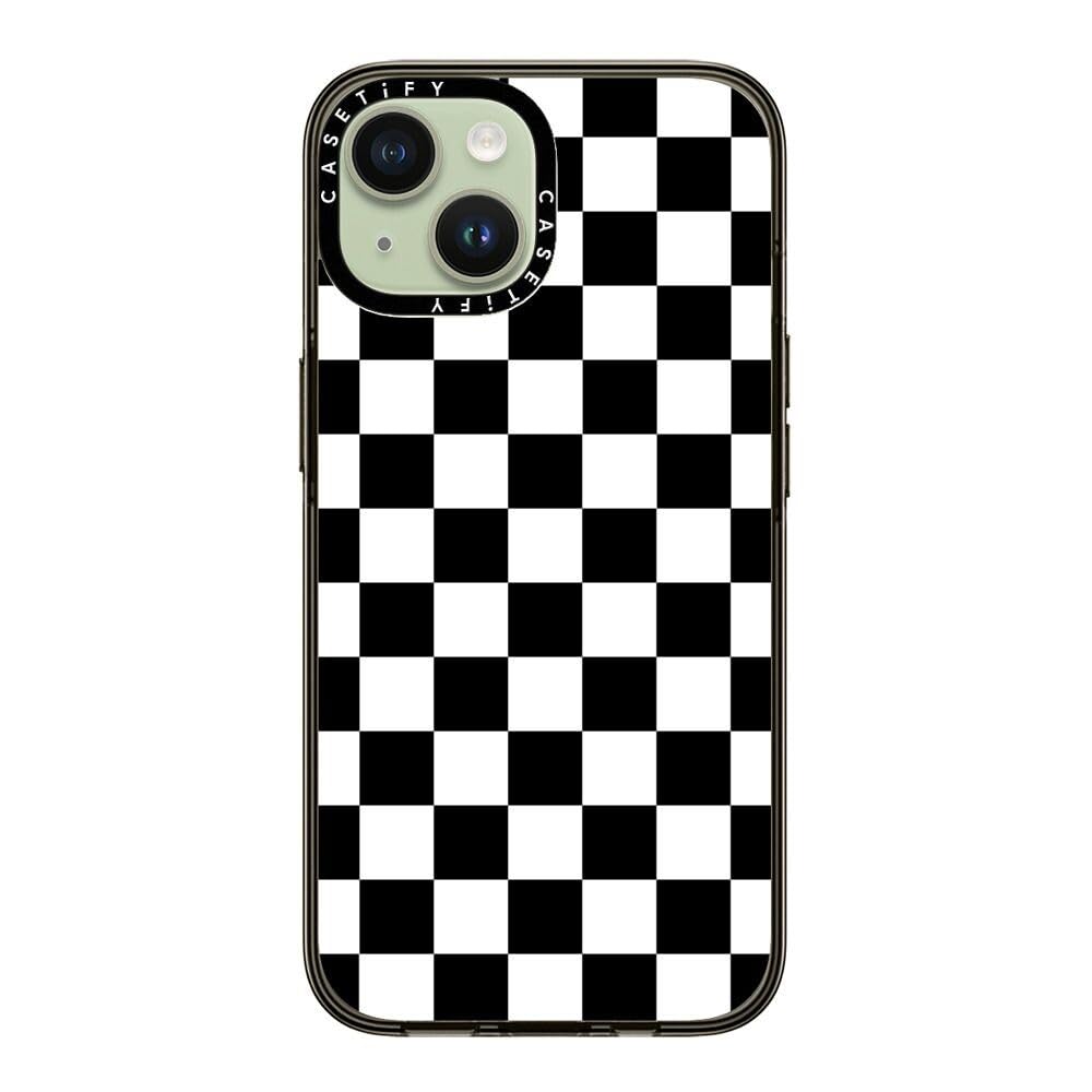 Casetify Compact Case For Iphone 15 [2X Military Grade Drop Tested / 4Ft Drop Protection]   Black White Check Checkerboard   Cle