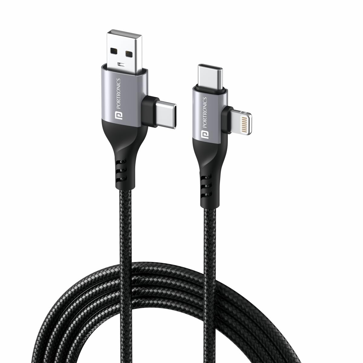 Portronics Konnect 4 IN 1 Unbreakable Nylon Braided Multi Functional Fast Charging Cable with Fast Data Transfer,Compatible with