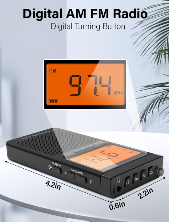 Am Fm Portable Radio Personal Radio With Excellent Reception Battery Operated By 2 Aaa Batteries With Stero Earphone, Large Lcd Screen, Digtail Alarm Clock Radio