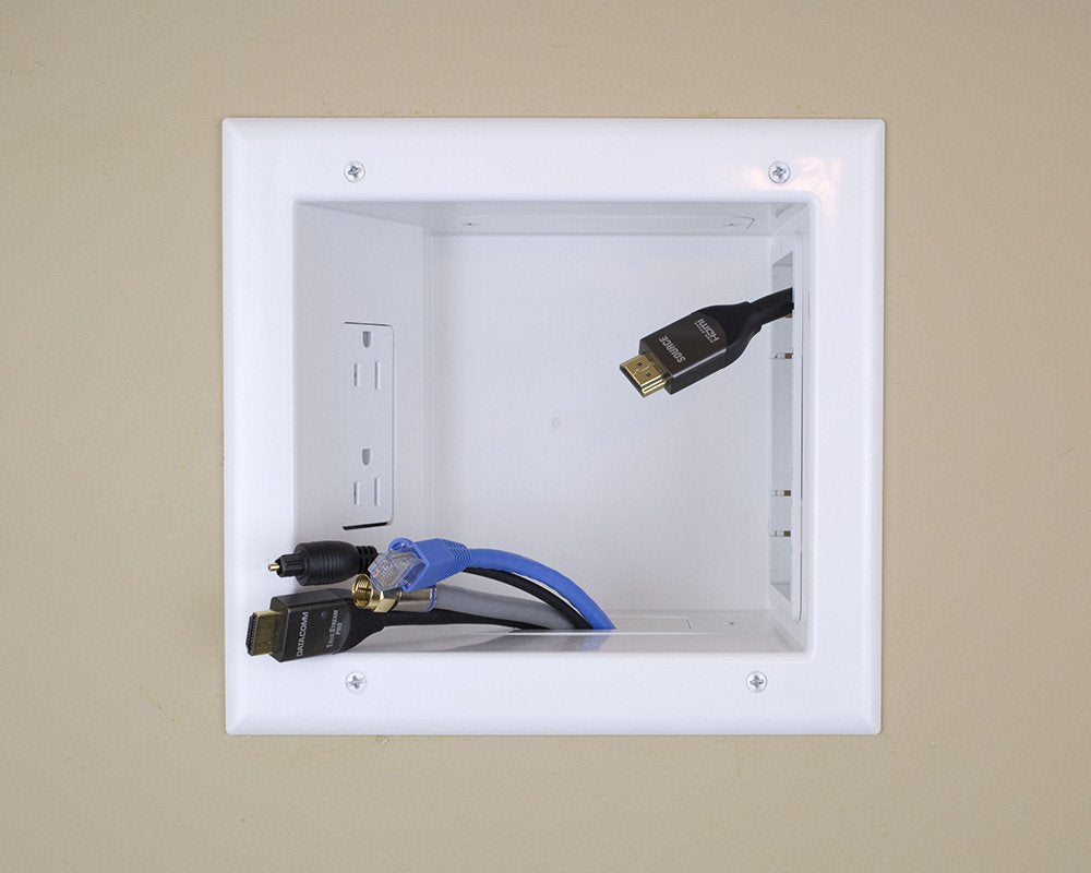 Data Comm Electronics 45 0061 Wh Recessed Av/Hdmi Cable With Expandable Media Box And Duplex Surge Receptacle, White