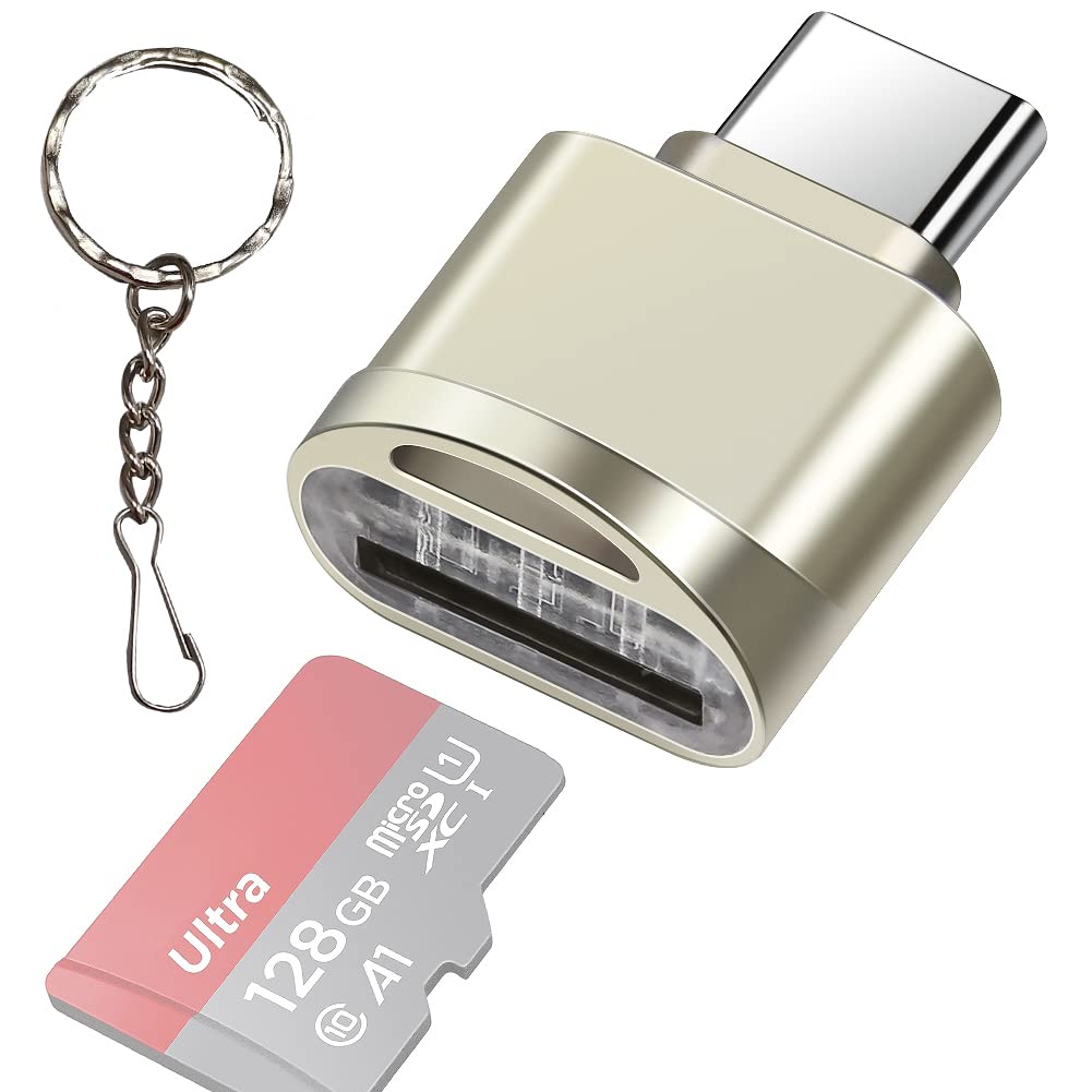 Leizhan Type C Micro Sd/Tf Card Reader With Keychain,Usb C To Micro Sd Sdhc Sdxc Otg Memory Reader, Type C Card Reader Adapter Compatible For Mac Windows Lixus Samsung Galaxy   Silver