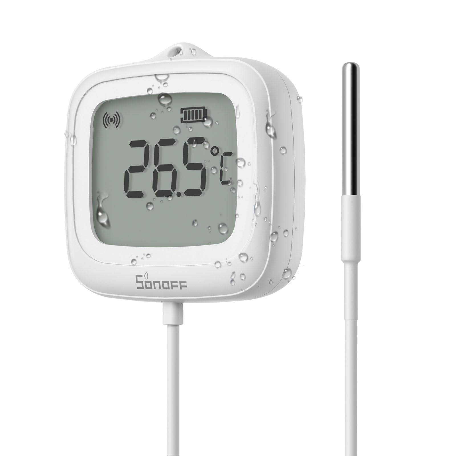 SONOFF SNZB-02LD Zigbee Waterproof Temperature Sensor with 1.5M Stainless Steel Probe, LCD Display, -40~115C Range, APP Monitori