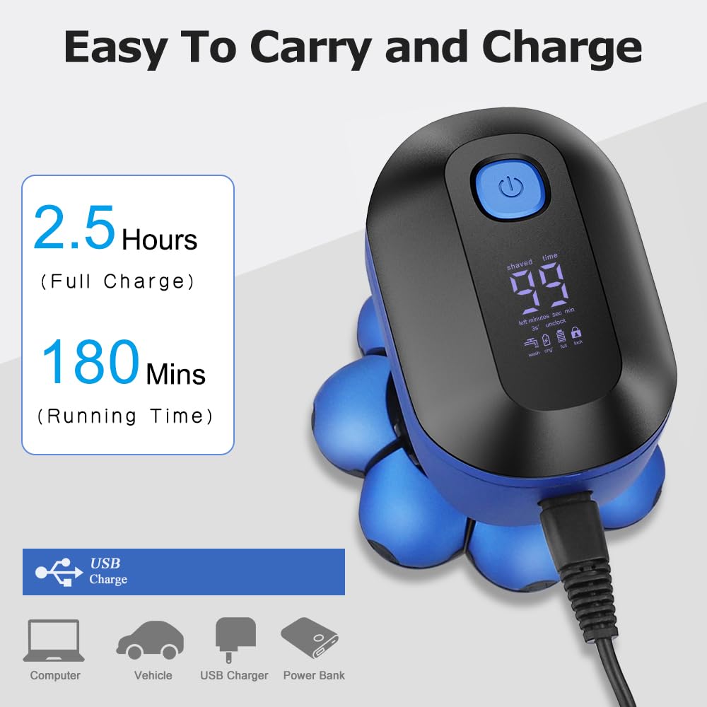 Electric Head Shaver, 8D Bald Head Shaver For Men Cordless Rechargeable Rotary Shaver With Clipper Nose Trimmer Brush Massager A