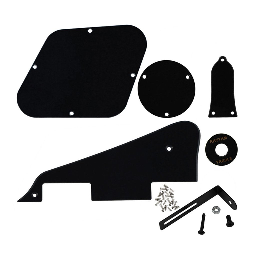 Fleor 1Ply Black Pickguard Back Plate Screws Set & Switch Ring & Truss Rod Cover Plate & Black Bracket Fit Gibson Les Paul Pickg