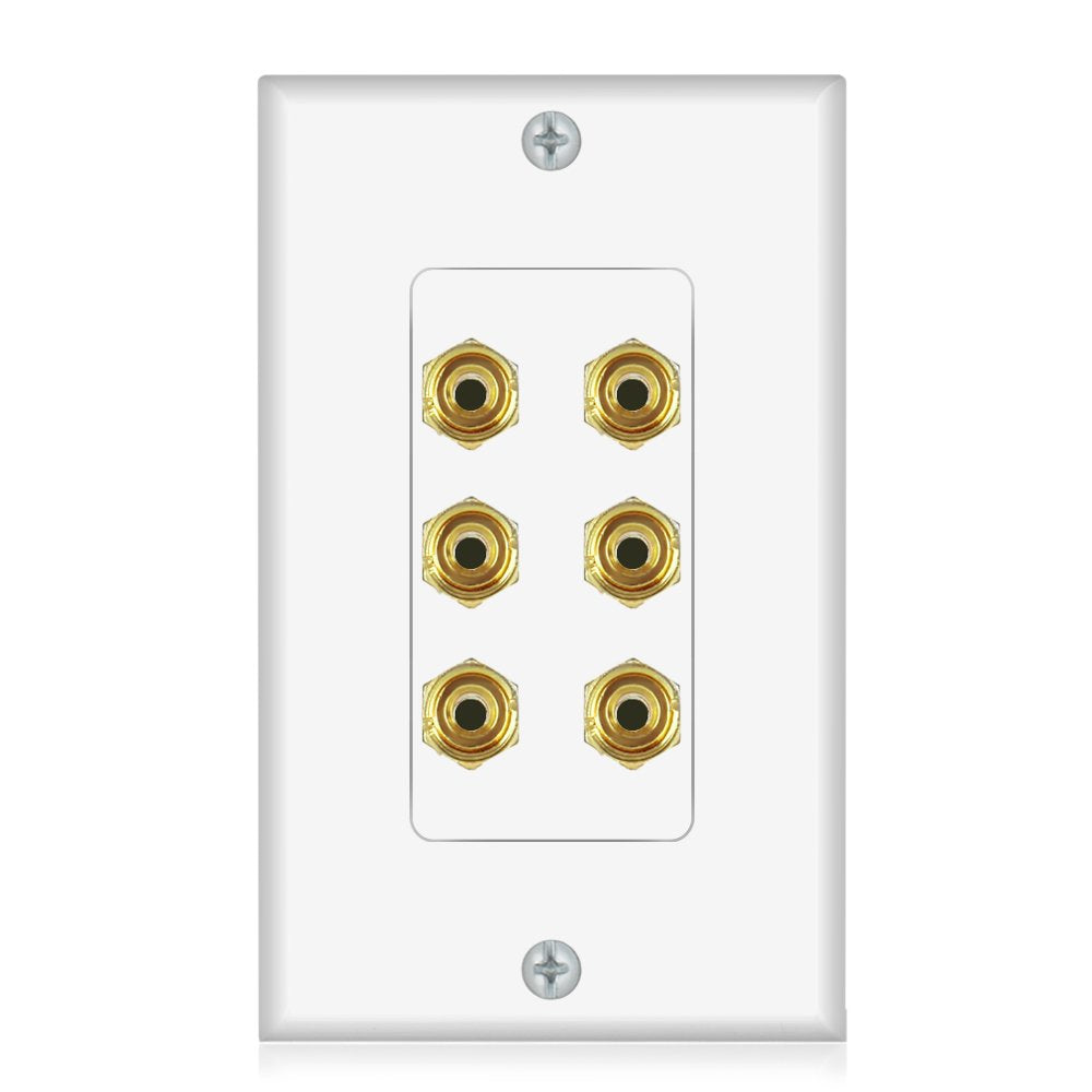 Banana Binding Post Two Piece Coupler Inset Wall Plate For 3 Speakers Standard Single Gang White