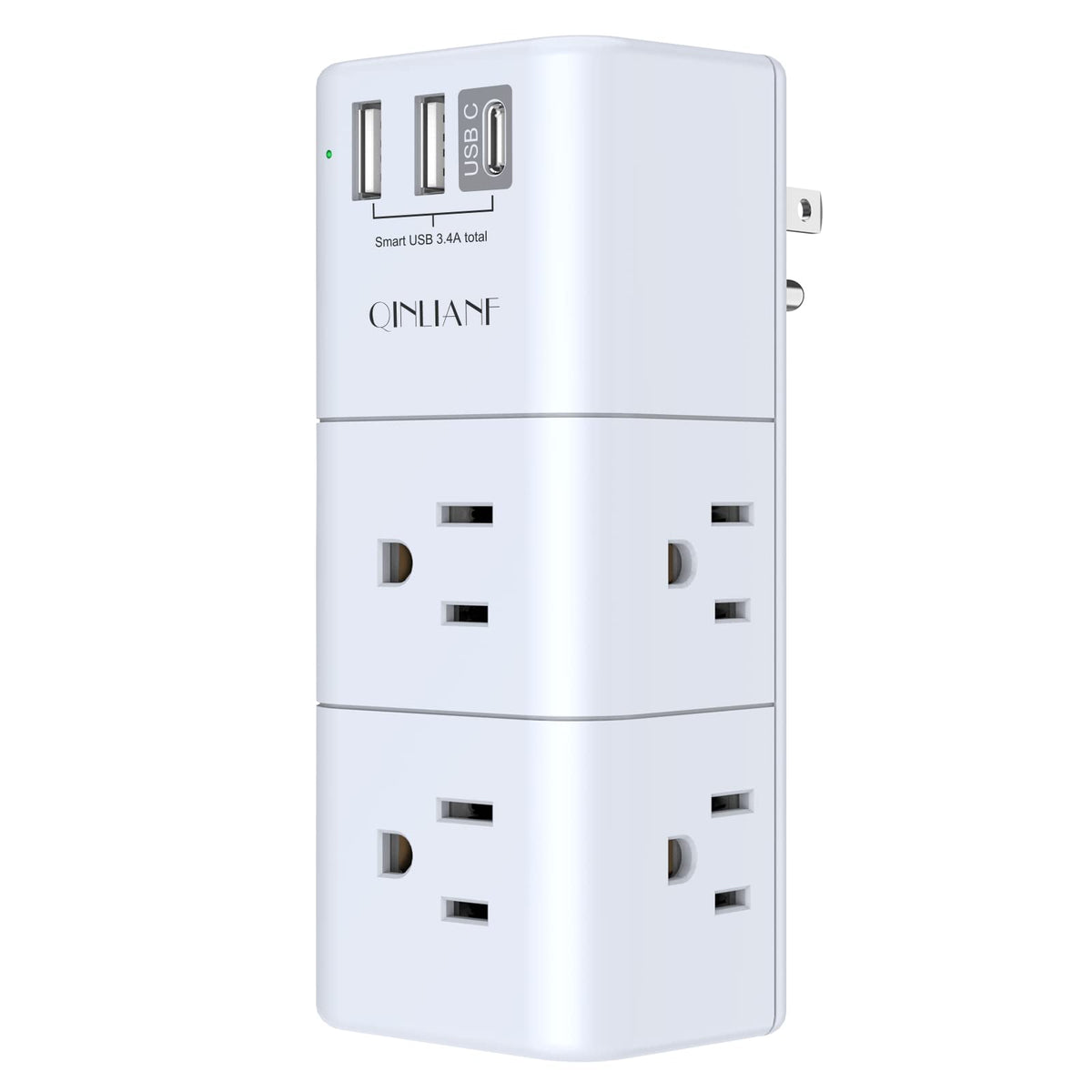 Usb Outlet Extender Surge Protector   Qinlianf Multi Plug Outlet With Rotating Plug, 3 Sided Swivel Power Strip With 6 Ac Spaced