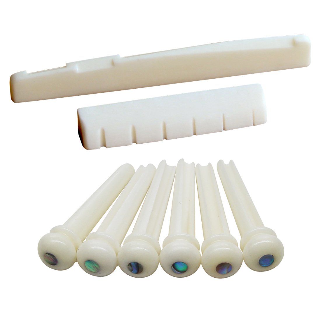 Blisstime 6 String Acoustic Guitar Bone Bridge Saddle And Nut And 6Pcs Guitar Bone Bridge Pins Made Of Real Bone -Like New