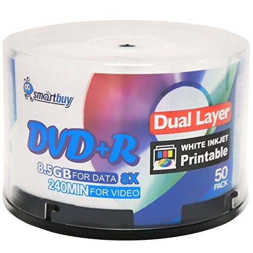 Seyoo Smart Buy 50 Pack Dvd+R Dl 8.5Gb 8X Dvd Plus R Double Layer Printable White Inkjet Blank Data Recordable Media 50 Discs Sp