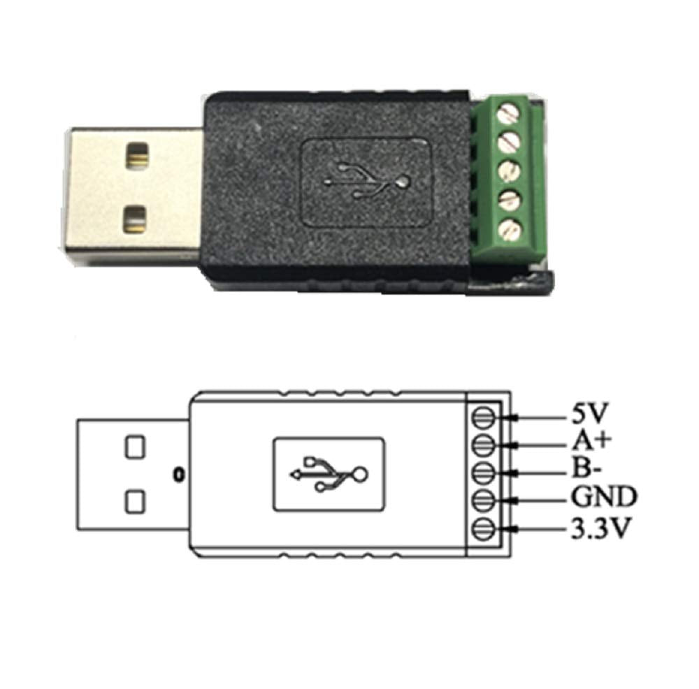 Usb To Rs485 Converter Adapter 3.3V 5V Ftdi Chip With Screw Terminals And Windows Macos Linux Support (Black)