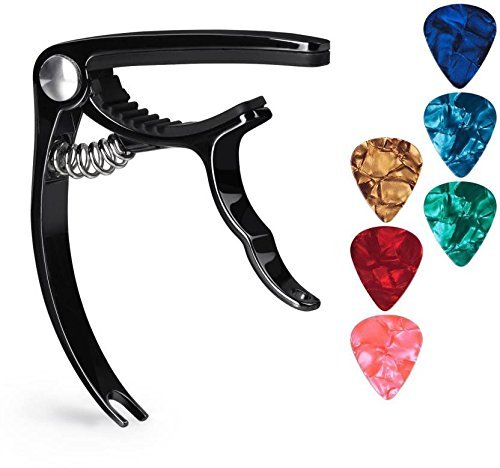 Crusader Spring Guitar Capo B4(Black) & Guitar Picks Set Of 6