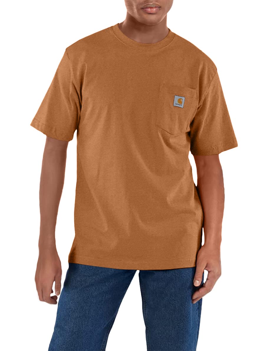 Carhartt Mens Loose Fit Heavyweight Short Sleeve Pocket T Shirt, Brown, Medium