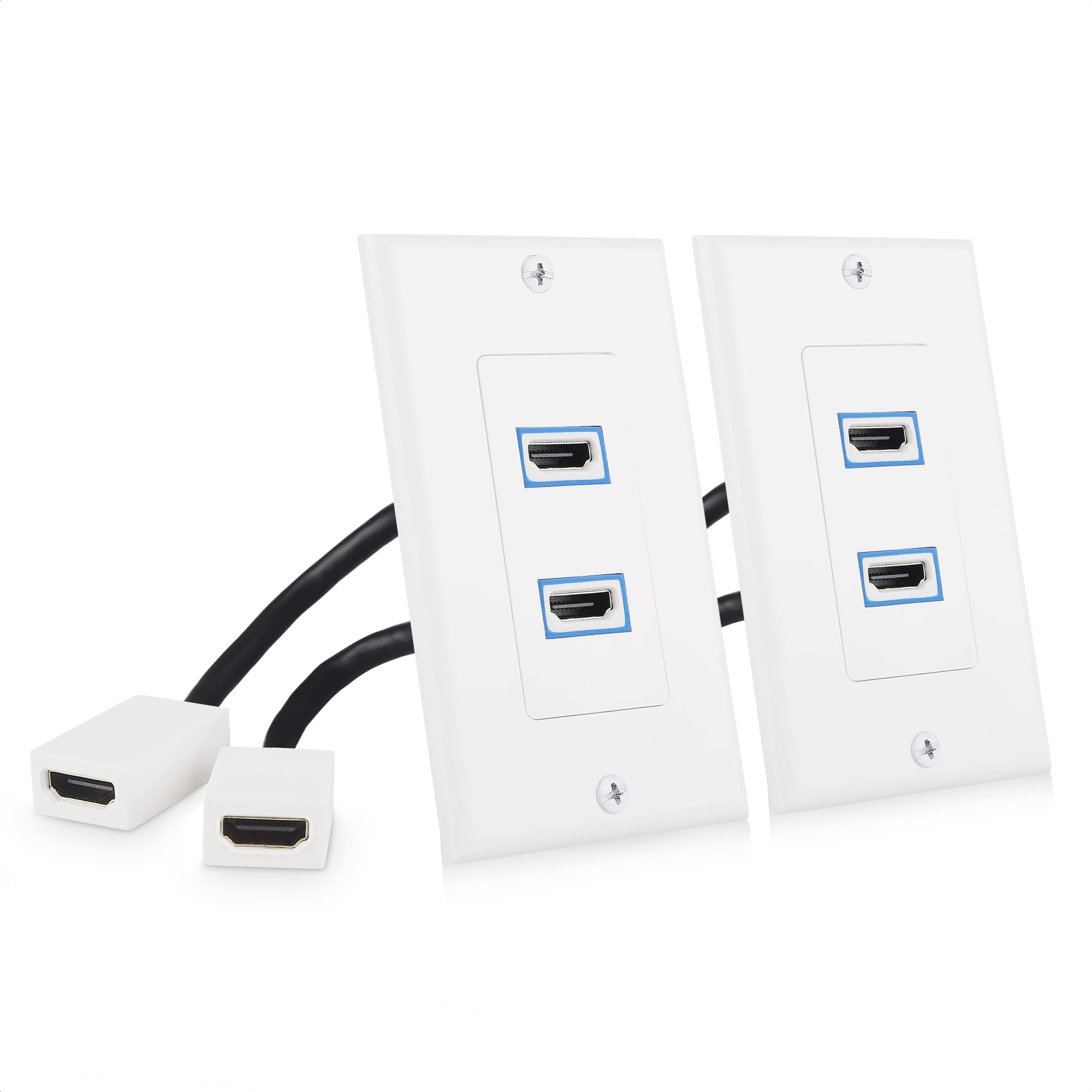 Cable Matters 2 Pack 2 Port 8K Hdmi Wall Plate In White With 8K 60Hz And 4K 120Hz (Hdmi Outlet, Hdmi Wall Outlet, Hdmi Box Suppo