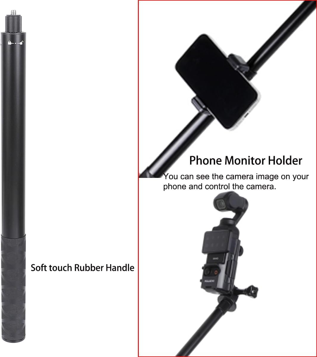 Pellking Monopod For Osmo Pocket 3,61/155Cm Selfie Stick+Aluminium Alloy Tripod+Protective Cage Extension Adapter Frame