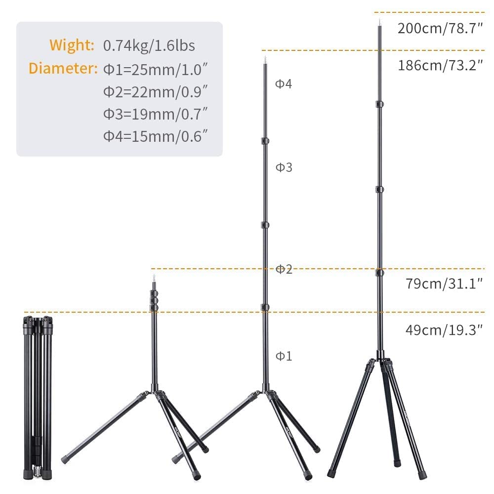K&F Concept 79 Inch/2.01M Light Stand, Studio Photography Tripod, Heavy Duty For Studio, Speedlight, Reflector, Flash, Softbox,