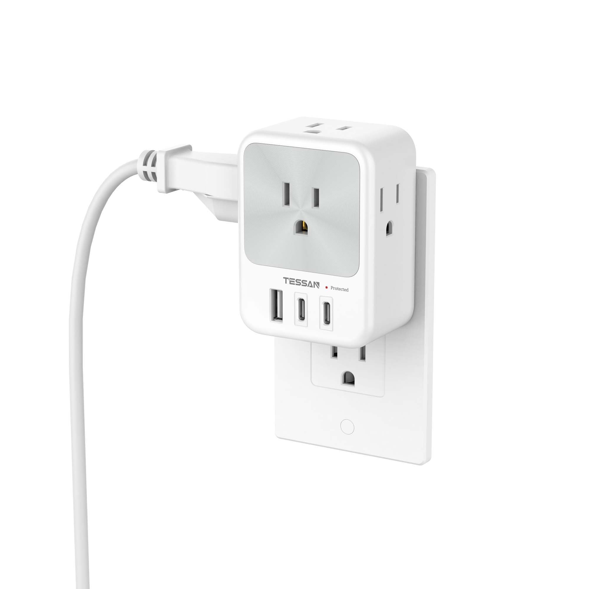 Usb Multi Plug Wall Outlet Splitter, Tessan Surge Protector 4 Outlet Extender With 3 Usb Charger Blocks(2 Usb C), 3 Sided Multip