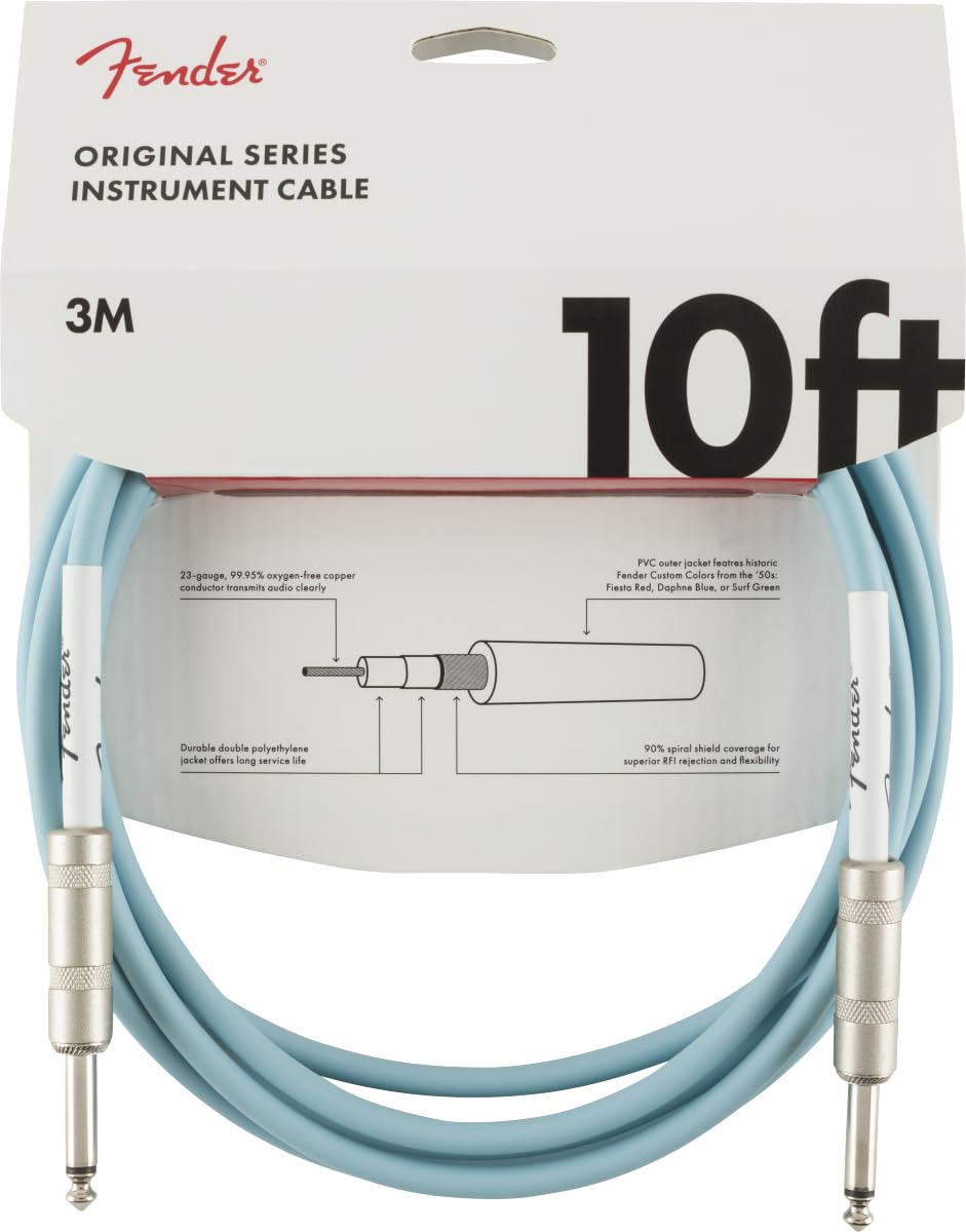 Fender Original Series Instrument Cable, Guitar Cable, Guitar Accessories, Straight/Straight, Daphne Blue, 10Ft