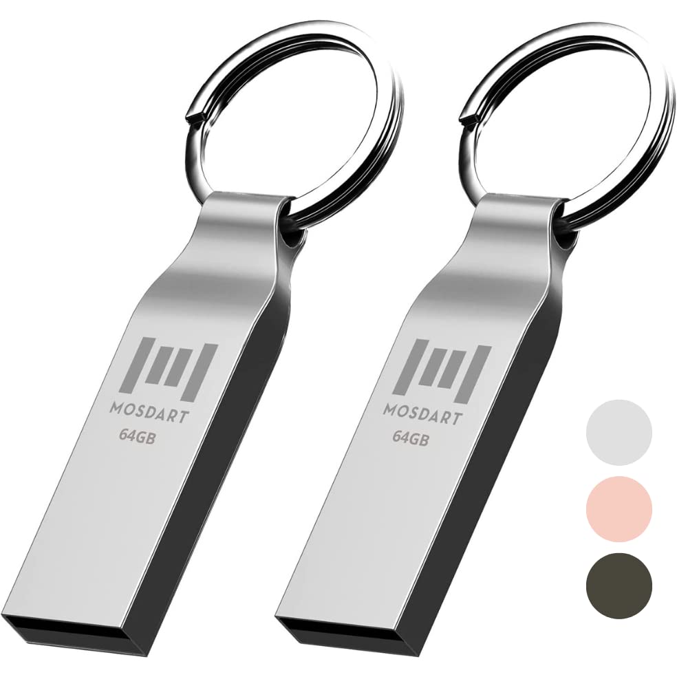 Mosdart 2Pack 64Gb Usb 2.0 Flash Drive Exfat Metal Thumb Drive With Keychain 64 Gb Waterproof Jump Drive 64G Memory Stick For St