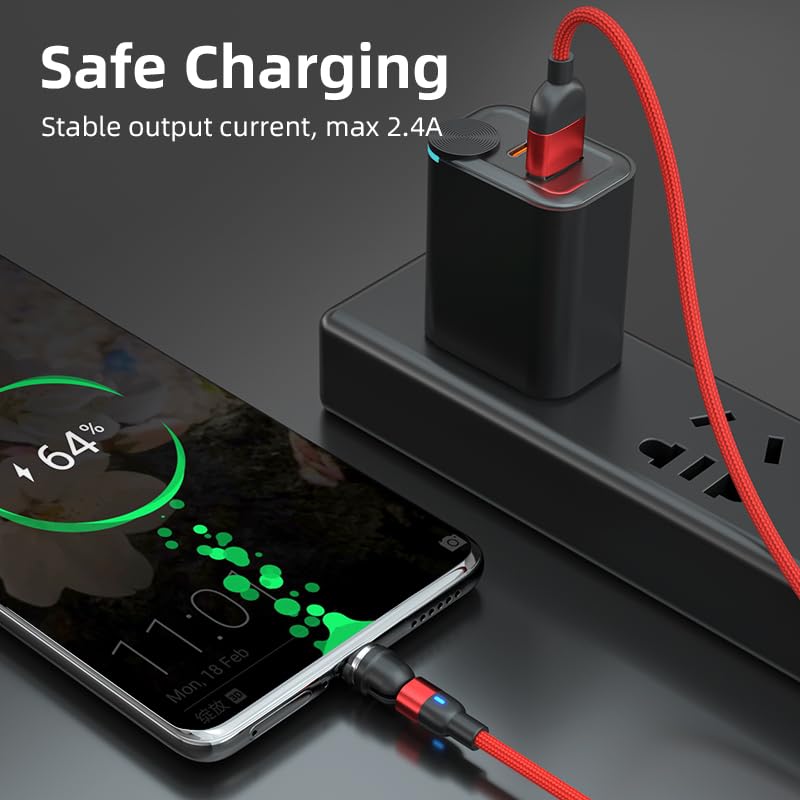 Bithai Magnetic Charging Cable 2 Pack 540 Rotating Magnetic Phone Charger Cable With Led Light For Micro Usb, Usb C And I Produc