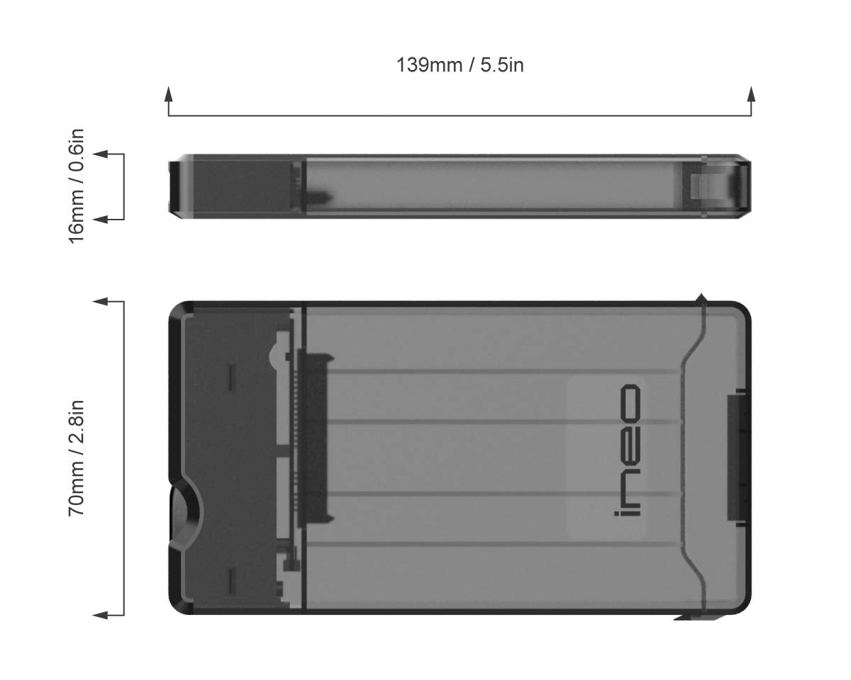 Ineo 2.5 Inch Usb 3.0 Tool Less External Hard Drive Enclosure For 9.5Mm & 7Mm Sata Hdd Ssd With Uasp Supported   [T2573]
