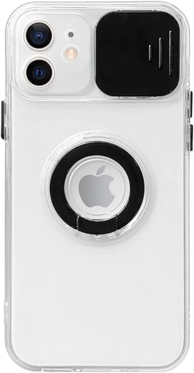Caseative Candy Color Ring Holder Slide Lens Camera Cover Protection Clear Soft Compatible With Iphone Case (Black,Iphone 14 Pro