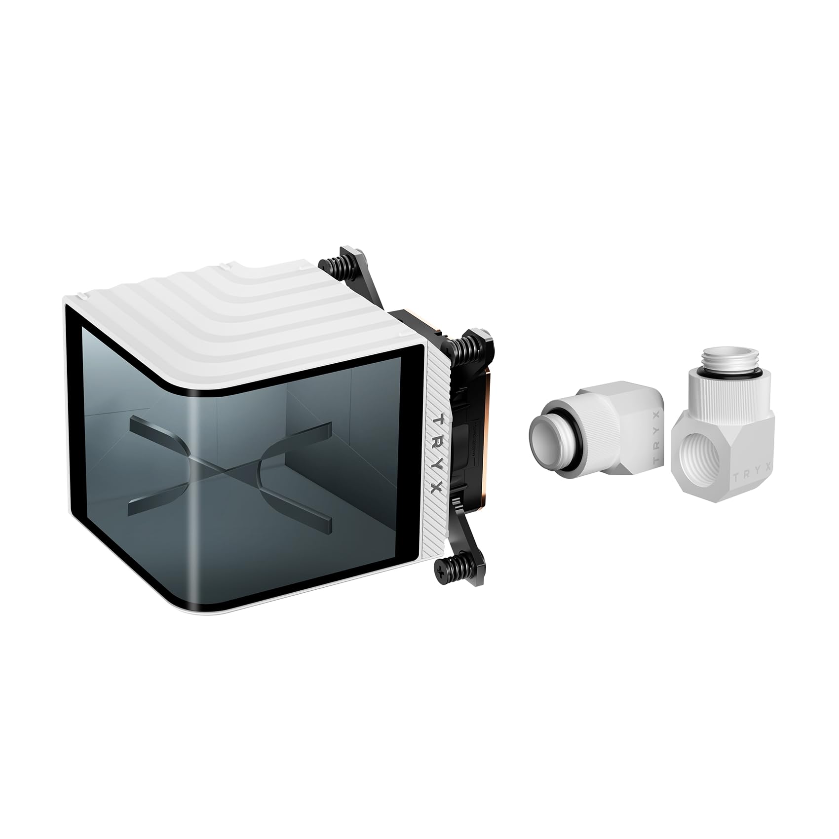 TRYX Panorama WB White CPU Water Block, Curved 2K AMOLED Display, Microchannel Fins, Copper Base, G1/4 Threaded Outlet, VRM F