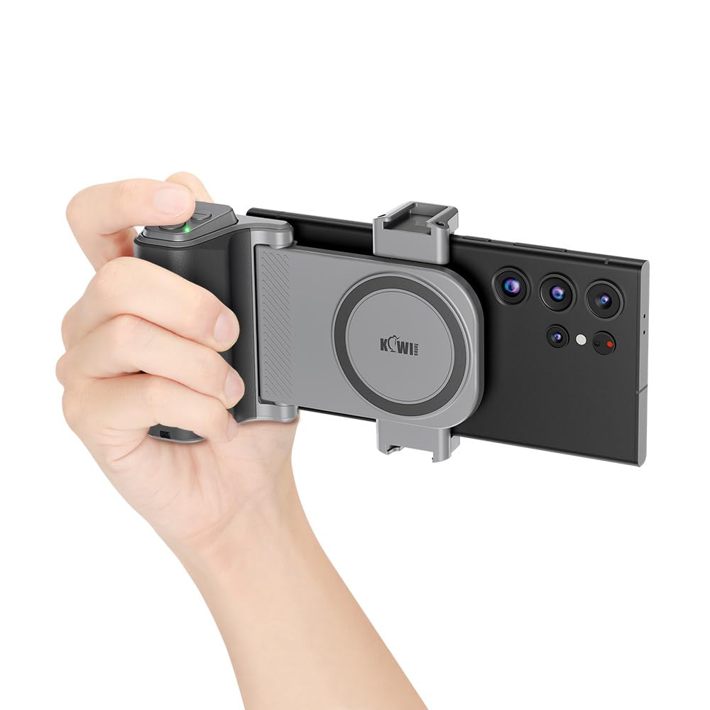 Kiwifotos Universal Phone Camera Grip Phone Tripod Mount With Remote Control & Cold Shoe Adapter For Iphone 16 15 Pro Max Samsun