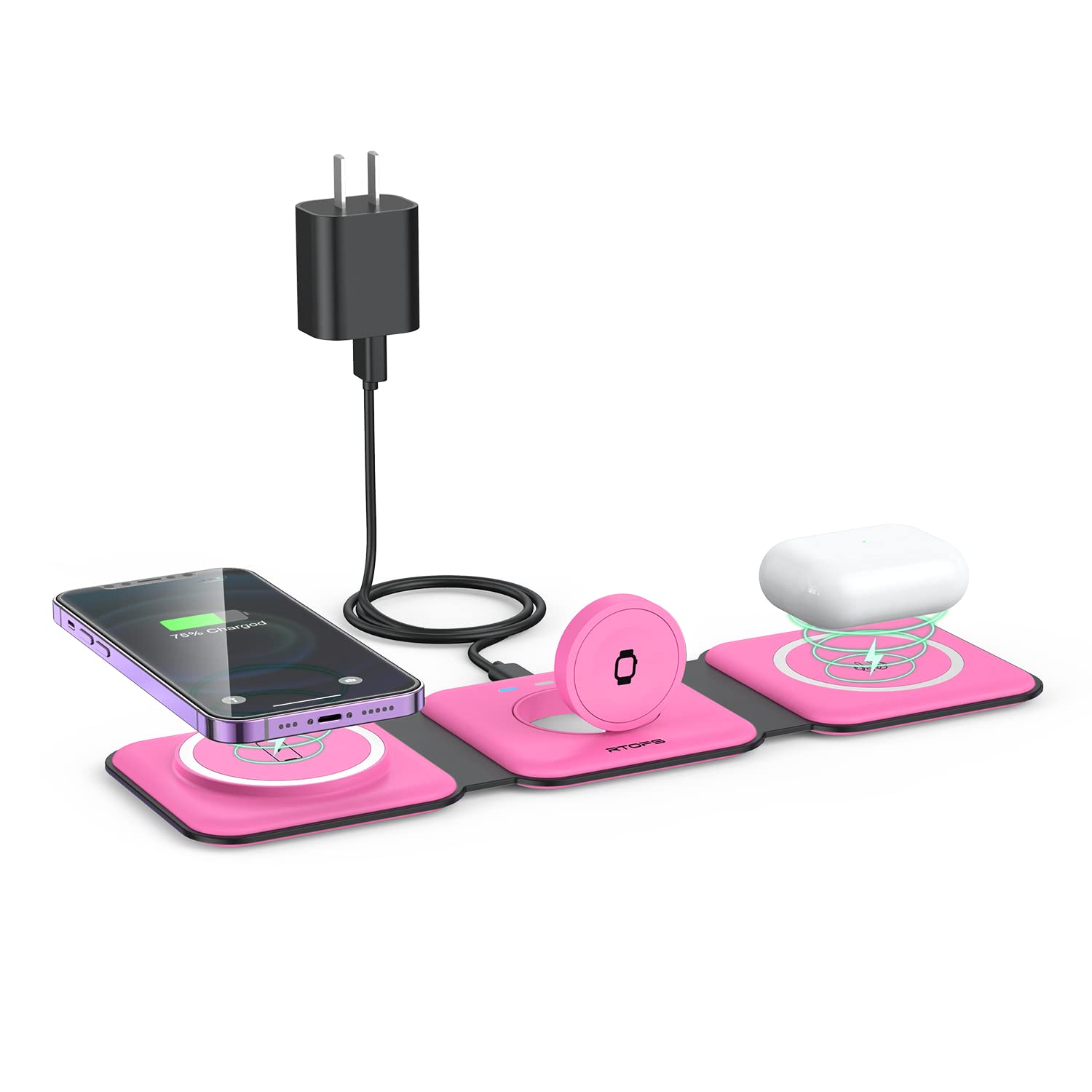 Wireless Charger 3 In 1,Rtops Magnetic Travel Wireless Charging Station Multple Devices,Gan 3 In 1 Charging Station,Compatible F