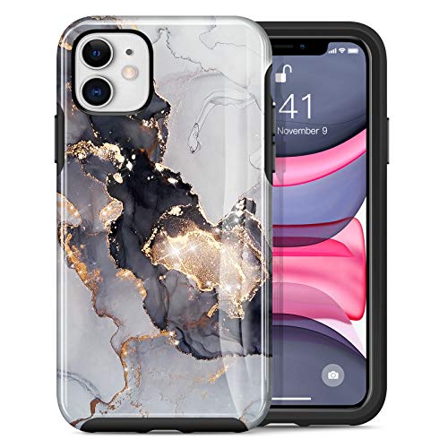Dutyway Marble Case For Iphone 11, Gold Sparkle Glitter Slim Fit Hard Pc Full Body Shockproof Rugged Bumper Protective Cover Com