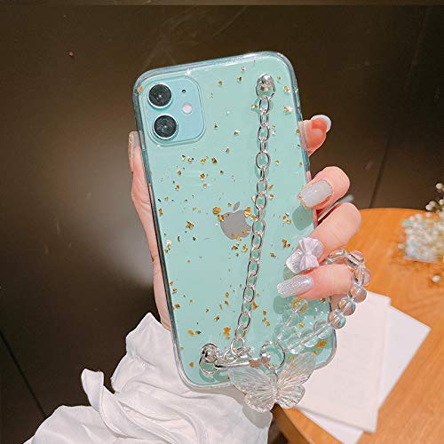 BONICI iPhone 14 Pro Max Transparent TPU Phone Case with Metal Bracelet Chain Lanyard - Gold Foil