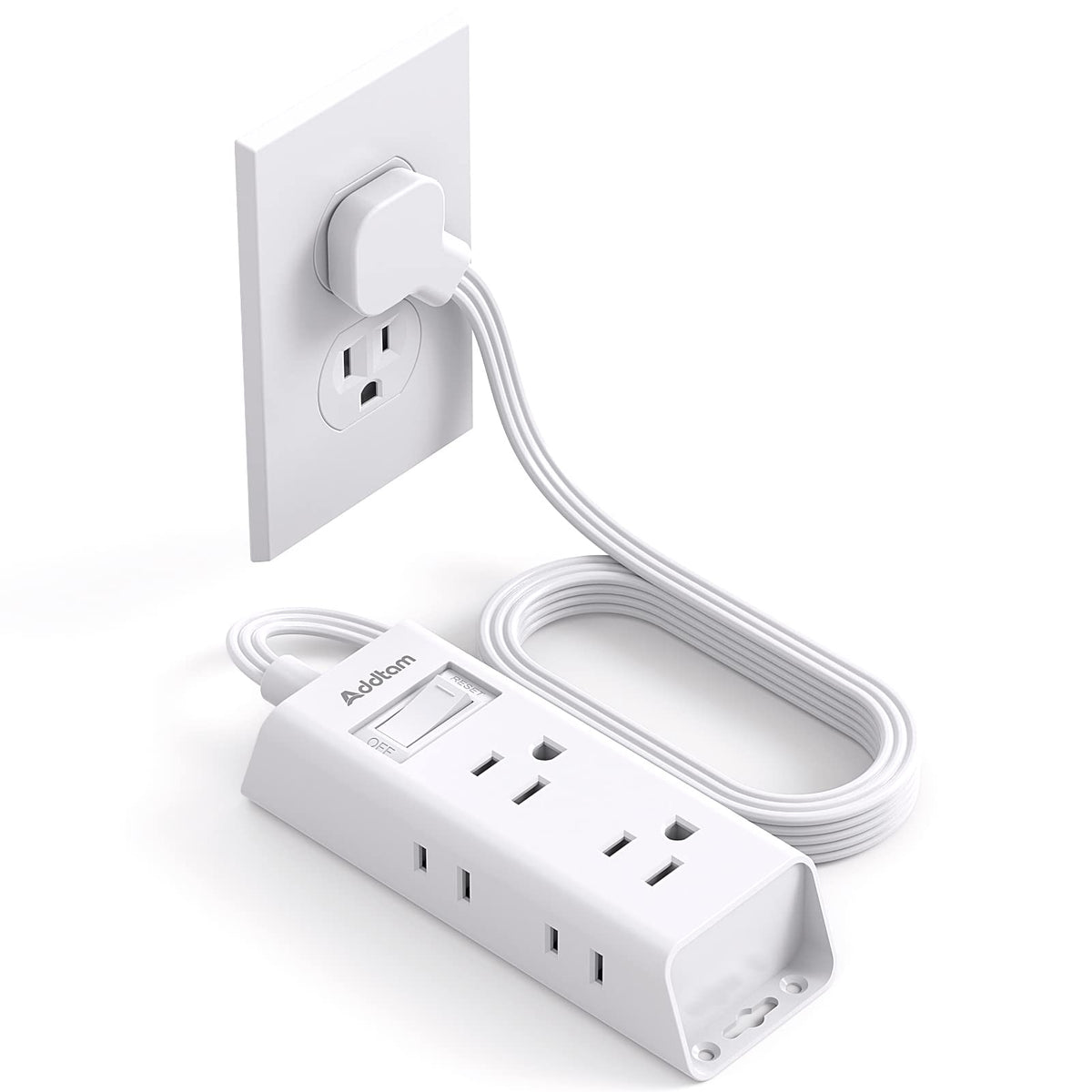 Cruise Essentials   Flat Plug Power Strip, Addtam 5 Ft Ultra Flat Extension Cord With 6 Outlets Extender, No Surge Protector For