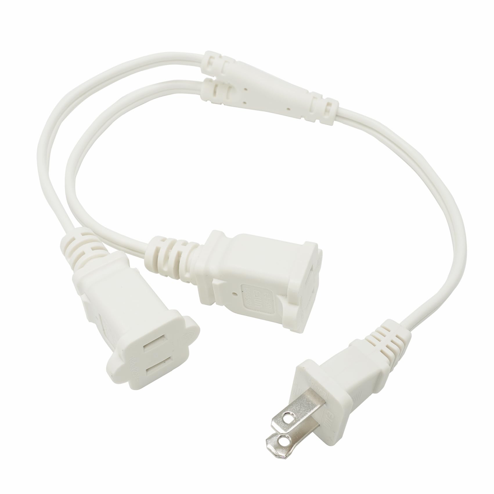 1.5 Ft 2 Outlet Power Splitter Cord, White 18 Sjt Wire, 2 Prong Indoor Extension Cord 1 To 2, Male To Female Y Splitter, 10 A 12