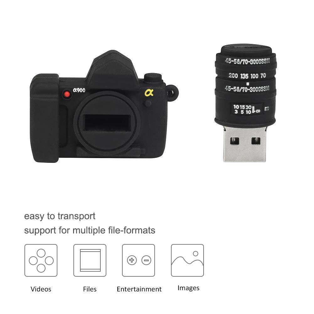 Leizhan Cute Usb Flash Drive 32Gb Camera Shape Thumb Drive Silicone Memeory Stick U Disk For Kids Students Gift Pendrive, Black