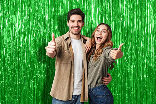 Metallic Green Fringe Tinsel Curtains 3 Pack 3 Feet X 8 Feet Christmas Photo Booth Props Mardi Gras Photo Backdrop St Patrick'S