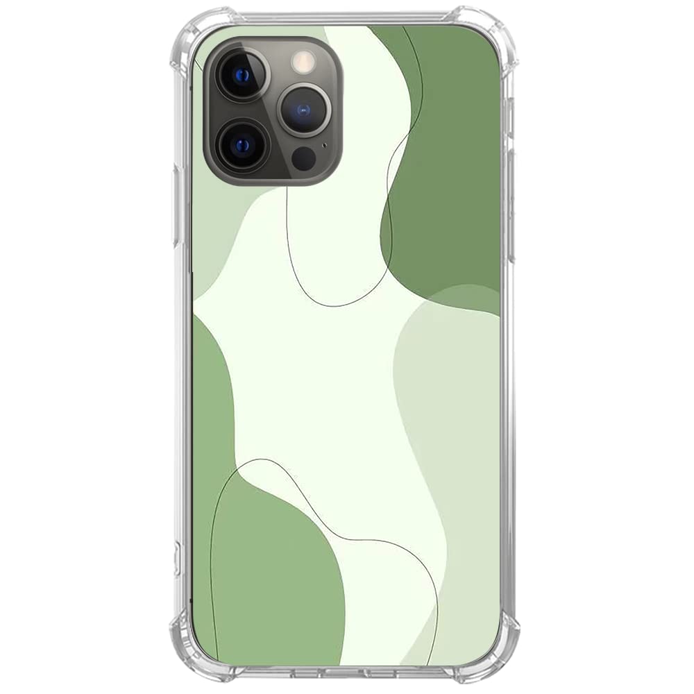 Eurdosmk Sage Green Aesthetic Lines Case Compatible With Iphone 13 Pro Max, Green Minimalist Abstract Shape Case For Iphone 13 P