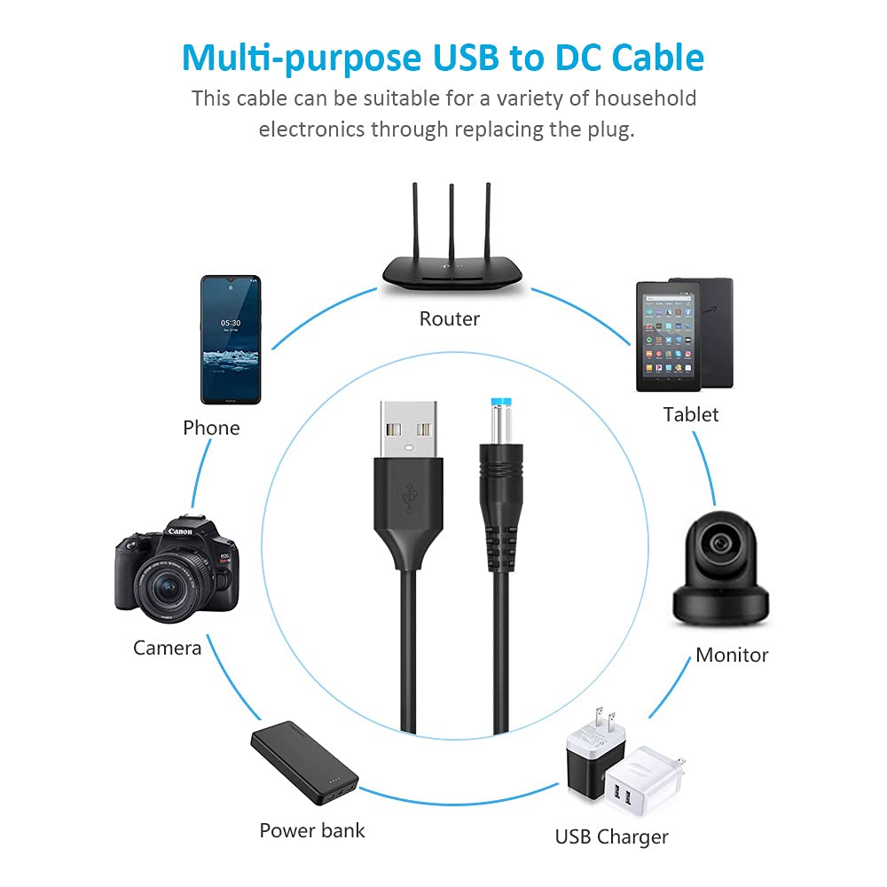 Belker Universal 5V Dc 5.5 2.1Mm Jack Charging Cable Power Cord, Usb To Dc Power Cable With 14 Interchangeable Plugs Connectors