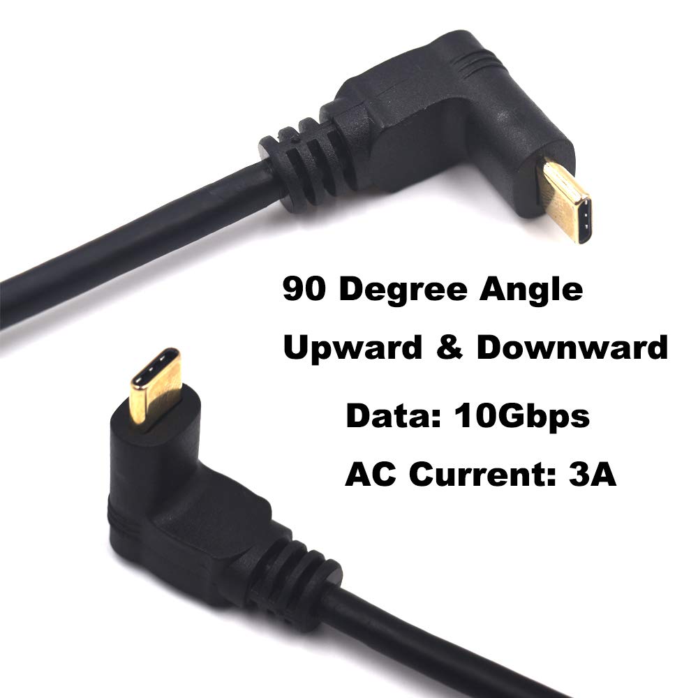 Kework 2Ft Usb C To Usb C Extension Cable, 90 Degree Angle Up& Down Usb Type C Male To Female Sync Charging & Data Transfer Cord, 3A & 10Gbps (Up & Down 2Ft)