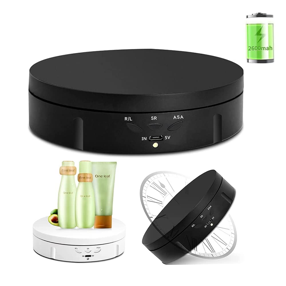 360 Degree Electric Rotating Turntable,Battery/Usb Power Supply For Photography Product Shows (Black 5.74 Inches /22Lb Load)