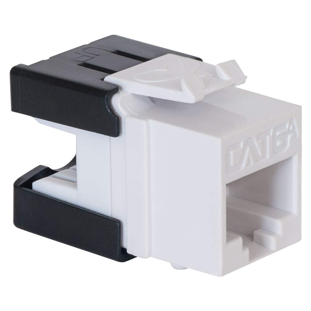 ICC CAT6A Keystone Jack with Slim Profile 180 Degree Punch Down, 10Gbps RJ45 UL Listed PoE++ TAA Compliant for Wall Plate or Patch Panel, Works with JackEasy Termination Tool, White 25 Pack
