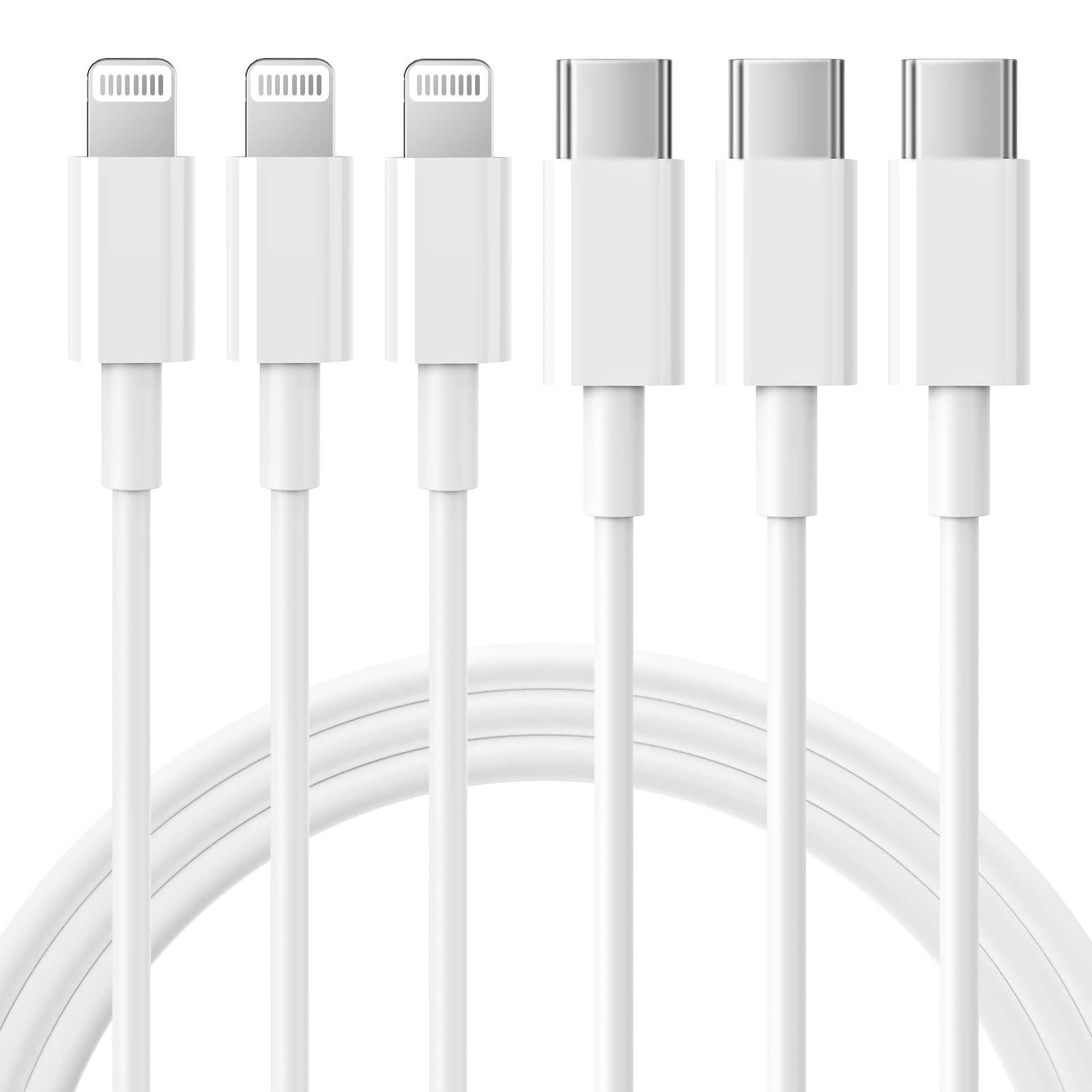 RCTech USB C to Lightning Cable 3Pack 6FT MFi Certified iPhone Fast Charger Cable USB-C Power Delivery Charging Cord for iPhone