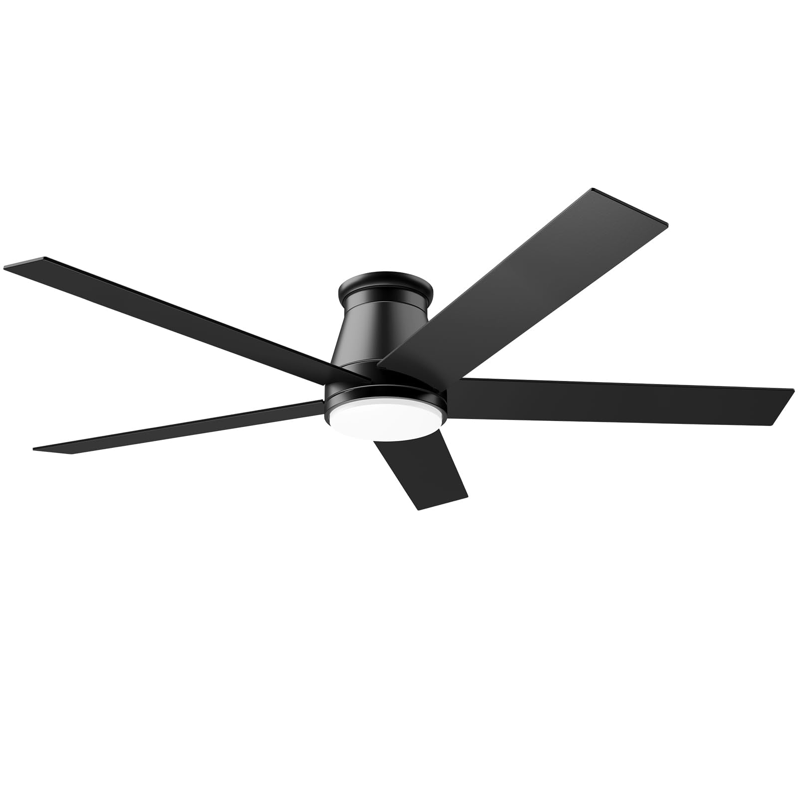 wurzee 60 inch Flush Mount Ceiling Fan Black Ceiling Fans with Lights 6 Speeds DC Reversible Motor, Timing, Dimmable, 5 Blades f