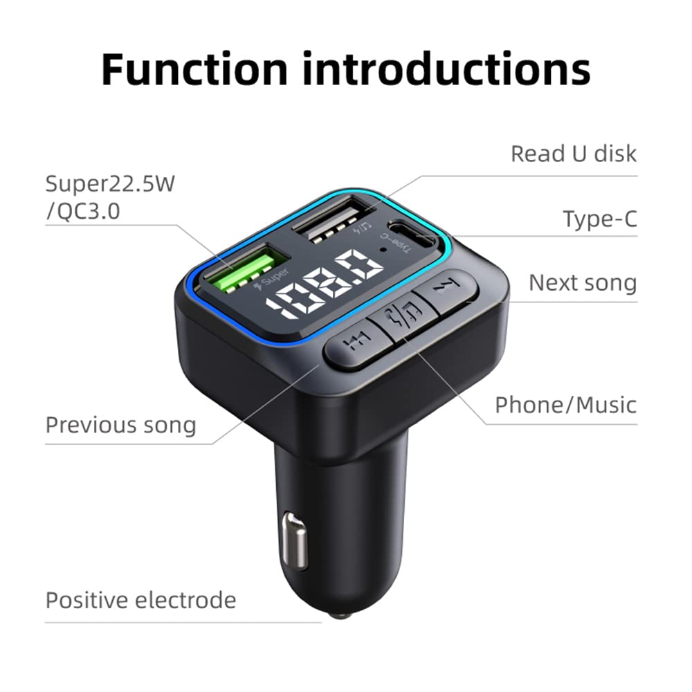 Ohitec Bluetooth 5.0 Fm Transmitter For Car, Hands Free Calling, Led Screens Display, Qc3.0 & Pd 22.5W Quick Charger & Lossless
